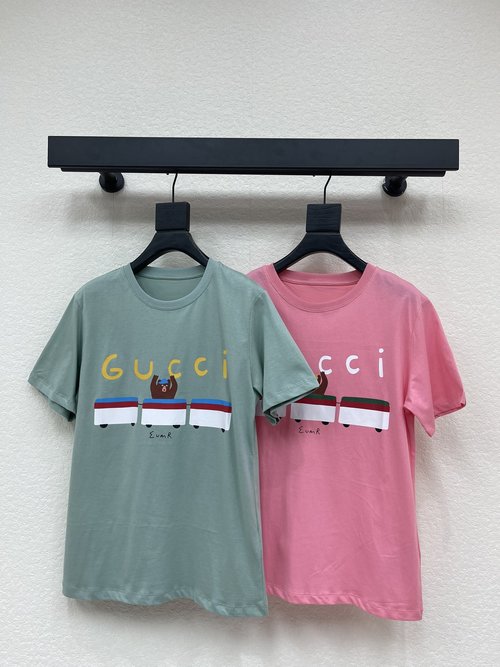 Gucci Bear Train Letter Print Short Sleeve T-Shirt, Playful