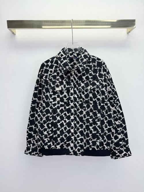 Louis Vuitton Denim Collar Jacket with Floral Pattern Jacquard and Cuff Decoration