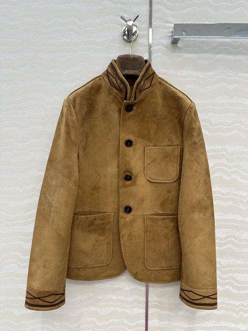 Loro Piana Classic Spagna Mini Leather Coat with Embroidered Accents