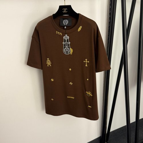 Chrome Hearts Custom Gold Logo Cross - Decorated Short - Sleeve T - Shirt, Multicolored