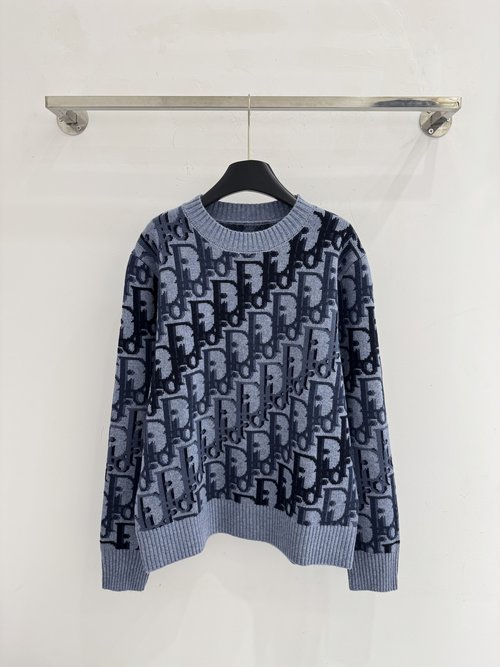 Dior Round-Neck Knit with Logo Jacquard for Warmth