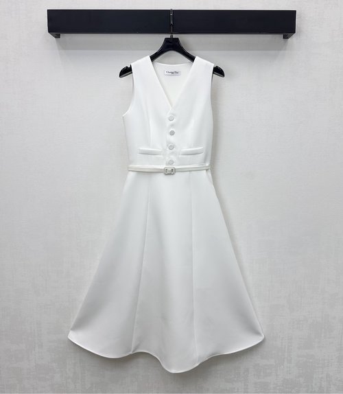 Dior Sophisticated Belted Sleeveless Dress with V-Neckline