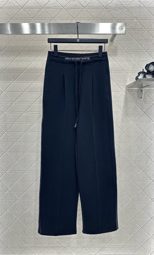 Alexander Wang Imported Wool Blend Wide-Leg Trousers with Ribbon Decoration