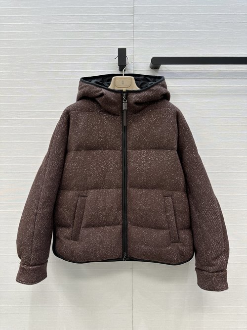 Brunello Cucinelli Exclusive BC Old-Money Style Shiny Knit Down Jacket, Elegant and Streamlined