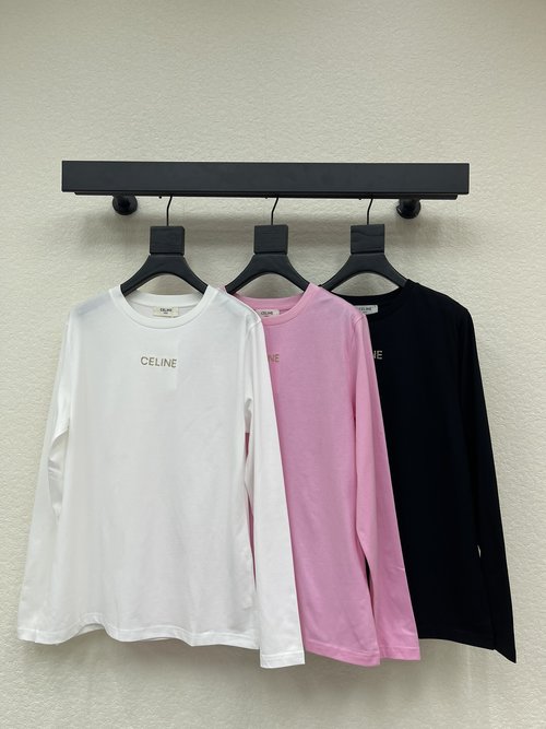Celine Rhinestone Long-Sleeved T-Shirt with Signature Letter Pattern