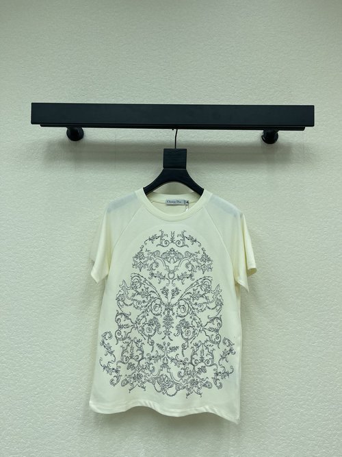 Dior Spring Round Neck Embroidered Short Sleeve T-shirt