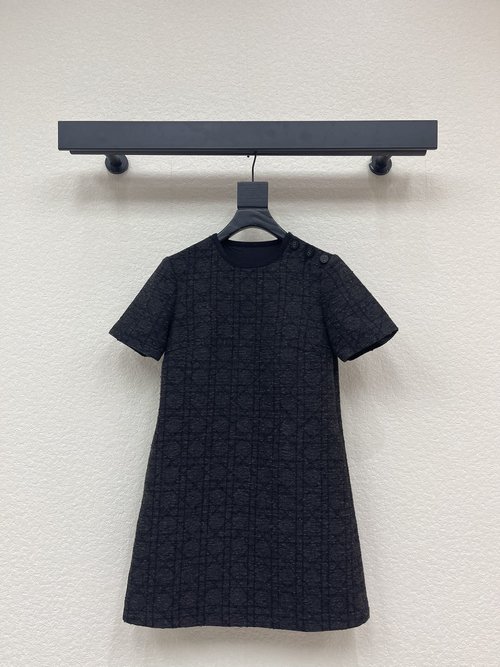 Dior Black Round Neck Wicker Checked Short Dress