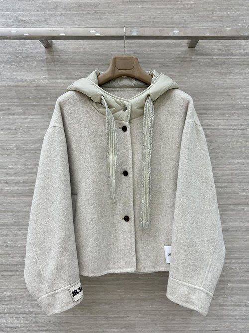 Jil Sanders Exclusive First Release: Imported Wool Short Coat with Retro Down Hood