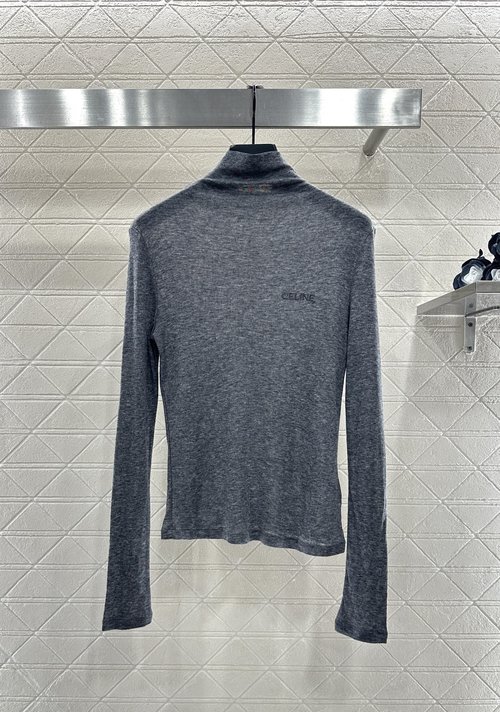 Celine Custom Wool High Collar Letter Embroidered Slim-fit Top, Versatile Colors