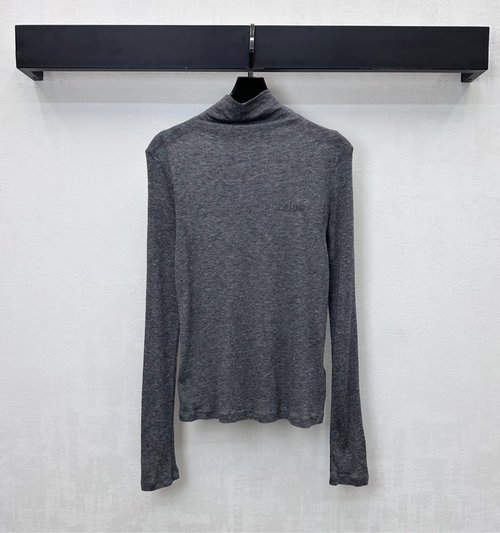 Celine High-Turtle Neck Sweatshirt with Embroidered Letters for Layering in Daily Life