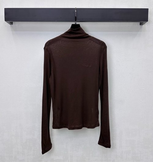 Celine High-Turtle Neck Sweatshirt with Embroidered Letters for Layering in Daily Life