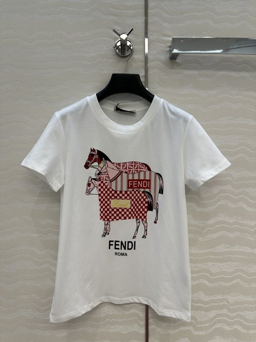 Fendi Recommended T - shirt with 3D Pattern, Soft Cotton