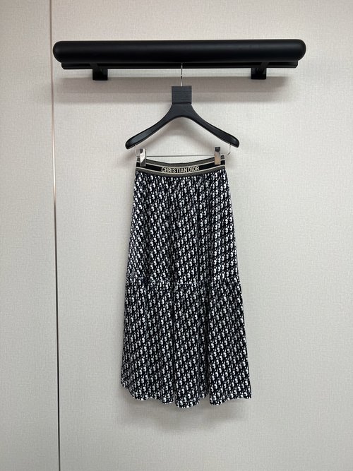 Dior Velvet Printed Skirt with Logo Elastic Waistband