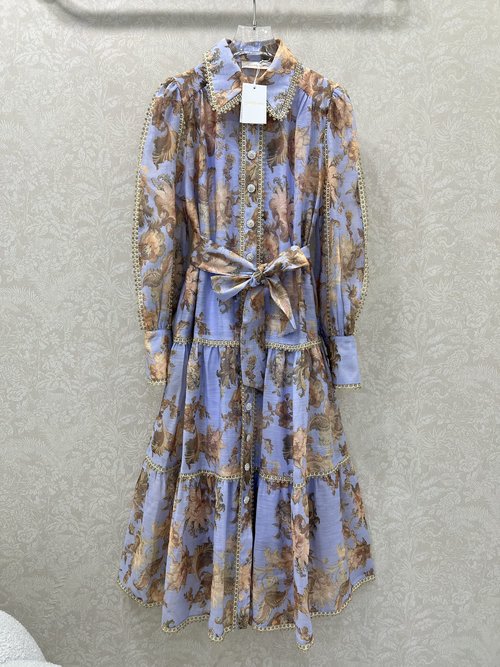 Zimmermann Purple Heavy-duty Spliced Lace Dress with Gold Thread Decoration