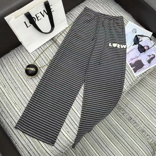 Loewe New Striped Elastic-Waist Wide-Leg Pants with Embroidered Logo