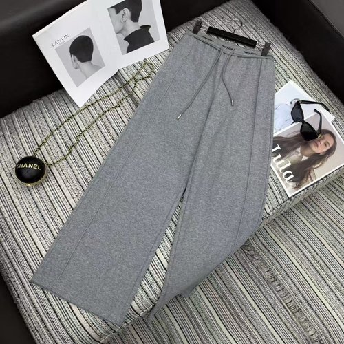 Miu Miu Tri-Color Wide-Leg Pants with Alphabet Waistband