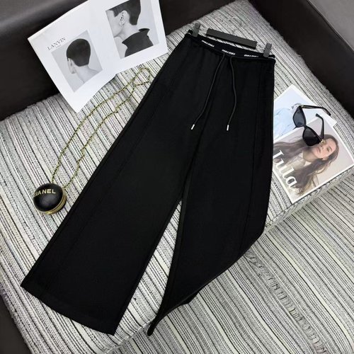 Miu Miu Tri-Color Wide-Leg Pants with Alphabet Waistband