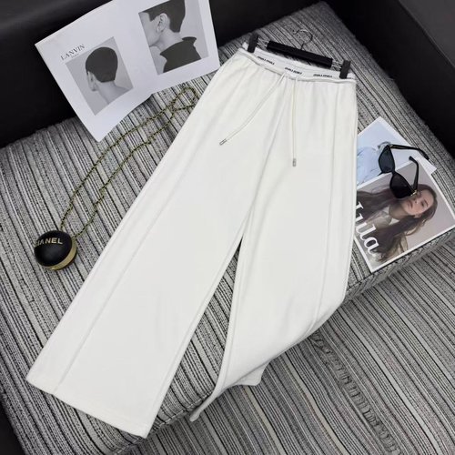 Miu Miu Tri-Color Wide-Leg Pants with Alphabet Waistband