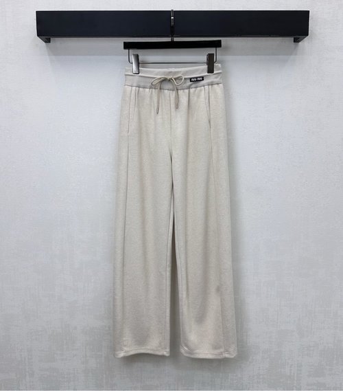 Miu Miu Drawstring Pants with Logo, Comfortable Towel Cotton Blend