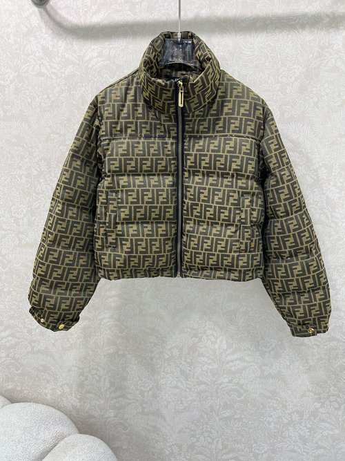 Fendi Stylish Jacquard Down Jacket with Double F Print, Loose-Fitting