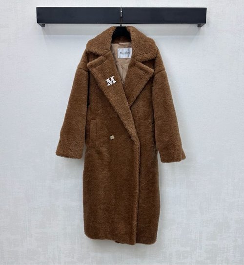 Max Mara Long Lapel Coat with Brooch and Hidden Logo