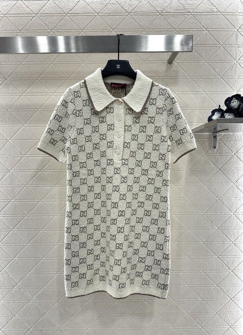 Gucci Custom Knitted Short - Sleeve Dress with Double G Jacquard
