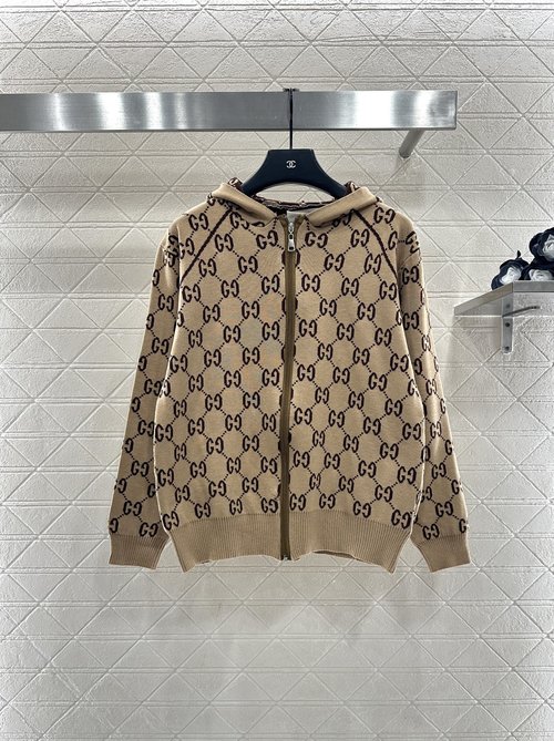Gucci Double - G Jacquard Knit Hooded Coat for Elegant Look