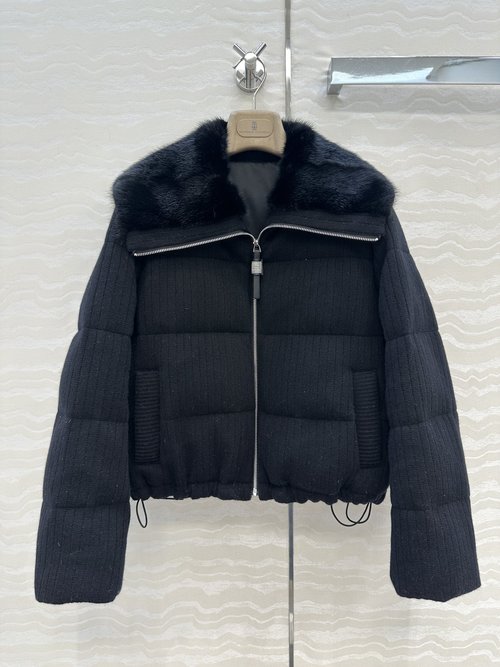 Brunello Cucinelli Luxurious Mink Fur Collar Goose Down Coat with Custom H Design