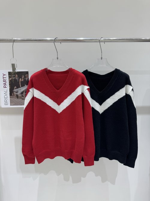 Valentino Newly Arrived Vintage Color-block V-neck Knit Pullover