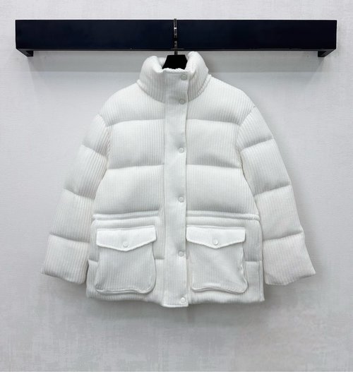 Brunello Cucinelli Stand-Collar Wool Down Jacket with Knit Texture, Warm and Elegant