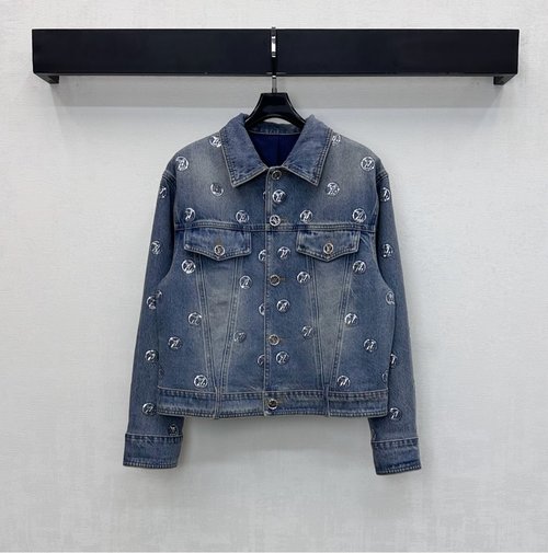 Louis Vuitton Embroidered Sequined Denim Jacket with Comprehensive Logo Design