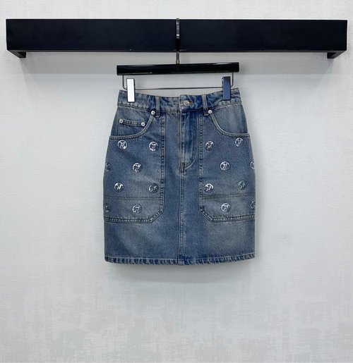 Louis Vuitton Embroidered Sequin Denim Skirt with Brand Logo and Chic Design Elements