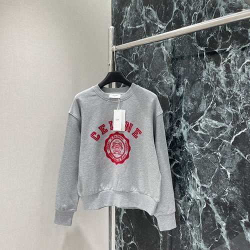 Celine Emblem Flocked Letter Sweatshirt, Retro and Practical