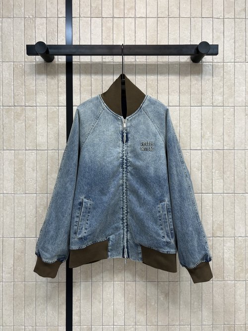 Miu Miu Vintage Blue Jeans Pilot Jacket with Brand Embroidery