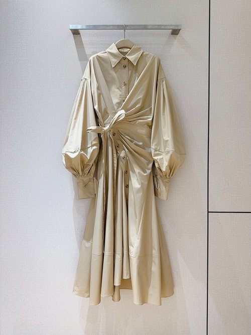 Zimmermann Shirt-Collar Dress with Puff Sleeves and A-Line Skirt