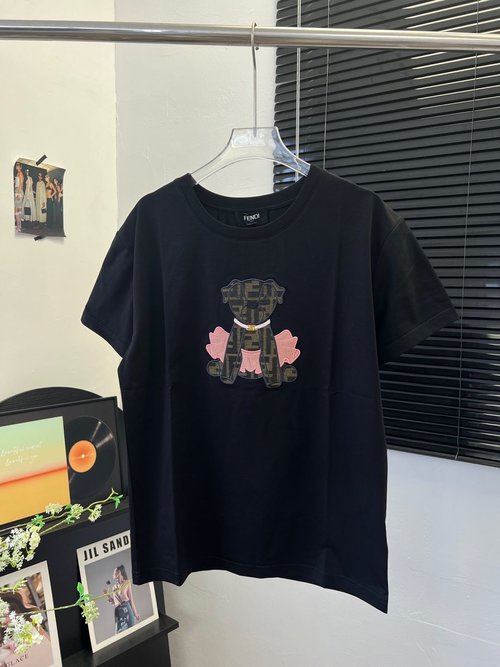 Fendi New Arrival: Two - Color Embroidered Bear and Butterfly T - Shirt