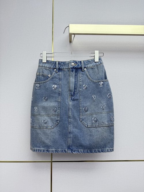 Louis Vuitton Denim Skirt with Handmade Sequin Pattern and Premium Wash