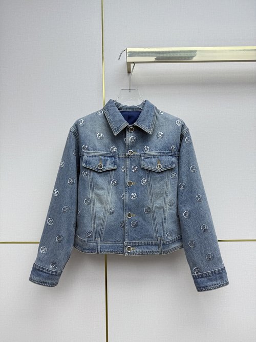 Louis Vuitton Denim Jacket with Handmade Sequin and Custom Logo Buttons