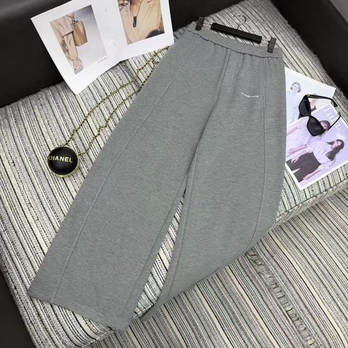 Miu Miu Recommended New Curved Elastic Waist Wide-Leg Pants with Studded Letters