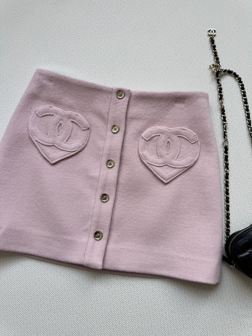 Chanel Woolen Skirt with Button Design and Logo-Embroidered Pockets