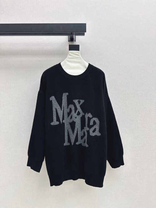 Max Mara Oversized Logo Knit Sweater with Shoulder Fasteners, Pure Wool