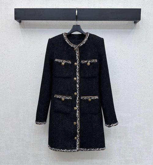 Chanel Binding-Designed Custom Imported Wool Long Round Neck Cardigan