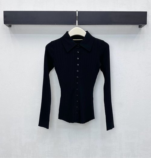 Yves Saint Laurent Notched Collar Slim Cardigan with Metal Chain