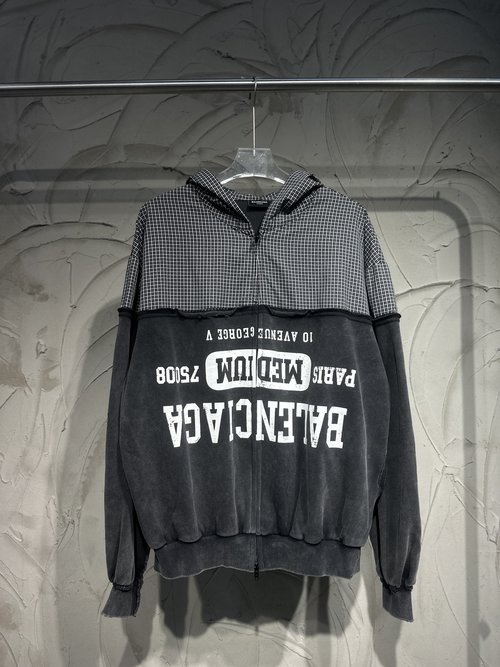 Balenciaga Checkered Washable Hooded Top, Loose - Fitting and Unisex