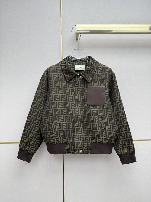 Fendi Double F Jacquard Quilted Jacket with Custom Leather Tag