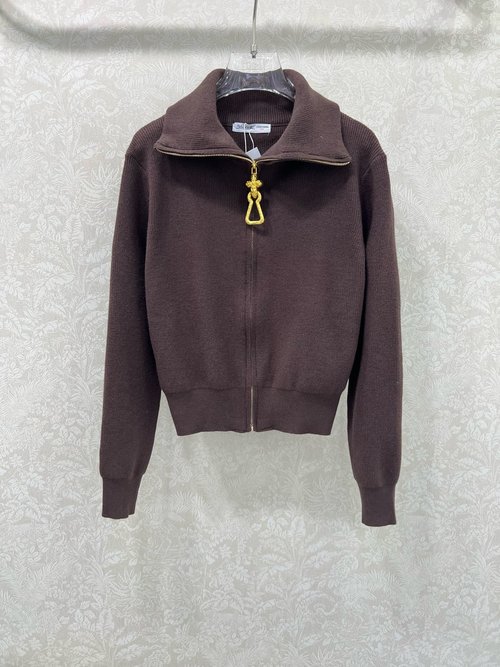 Schiaparelli Stylish Knit Jacket with Zipper and Gold Button Accents, Wool Blend