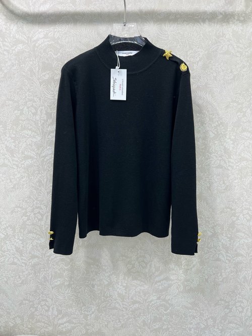 Schiaparelli Elegant Woolen Turtle-Neck Top with Gold Buttons, Vintage Charm