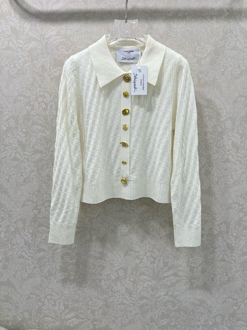 Schiaparelli Stylish Woolen Collared Top with Gold Buttons, Retro Fashion