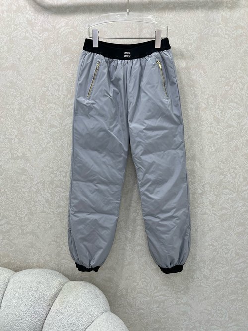 Miu Miu Slim-Fit Reversible Down Pants with Elastic Waistband