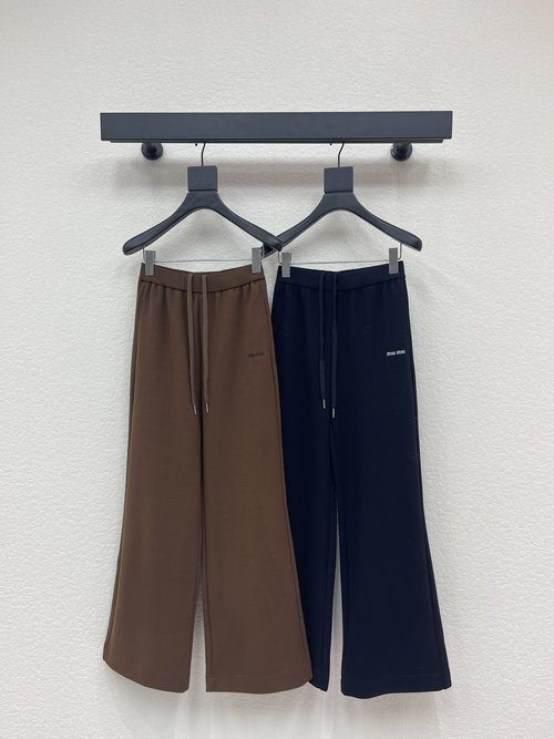 Miu Miu Drawstring Waist Casual Pants with Colorful Embroidery